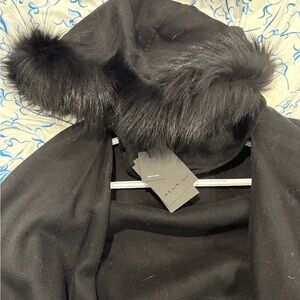 Mackage Black Plush Fur-Trimmed Scarf